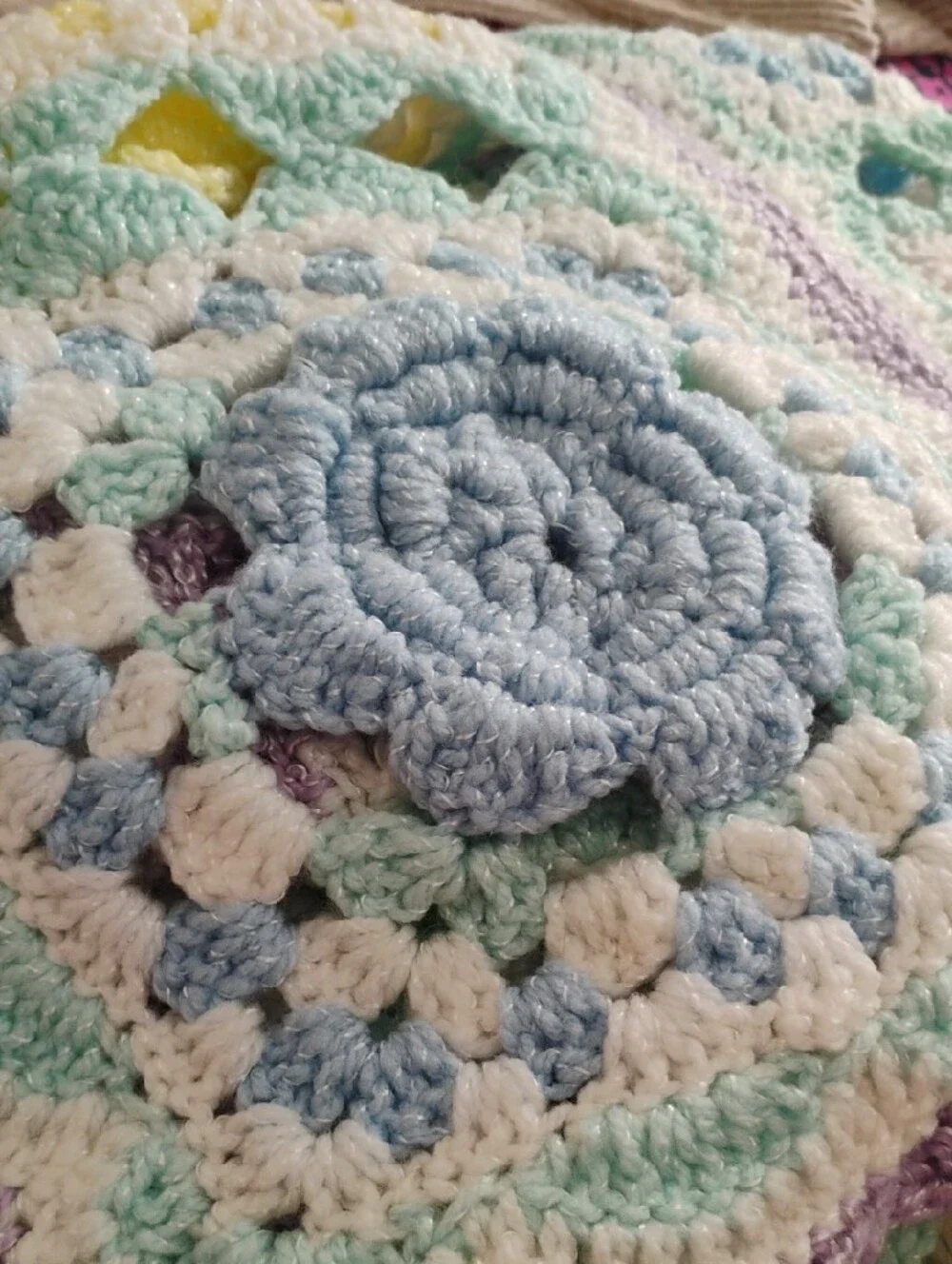 Handmade Pastel Crochet Floral Throw Blanket - Pastel Colors